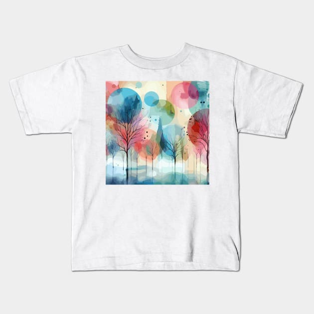 Colorful Pastel Pink Abstract Trees Kids T-Shirt by Siha Arts